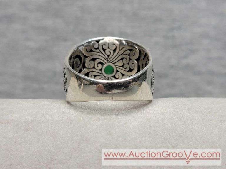 SARDA Sterling Silver Enerald Ring with Butterfly and Flowers. Size 10. 10.9g. JB