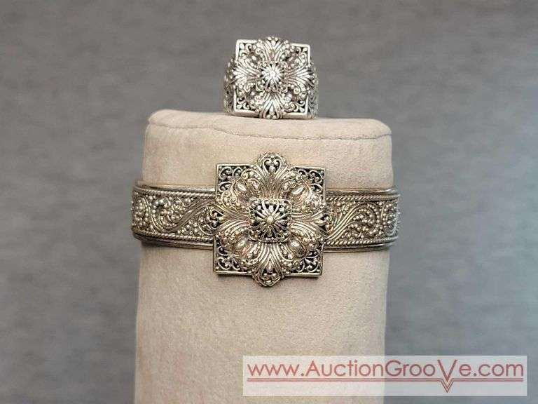 SARDA Sterling Silver Bracelet and Ring Size 9.5. 56g total. JB