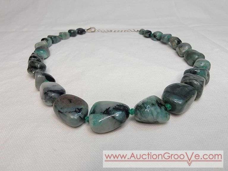Unmarked Stauer Emerald Green Stone Necklace. 925. 18". MB