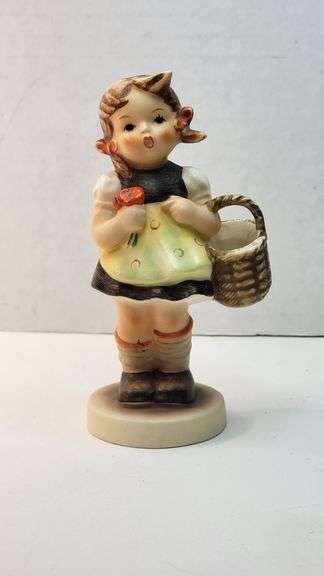 1972 Vintage M.I. Hummel "Sister" figurine, also known as "Girl with Basket" or "Little Sister".  Hummel. 4.5". TMK 4 mark © by Goebel, W. Goebel, W. Germany used up to 1972.