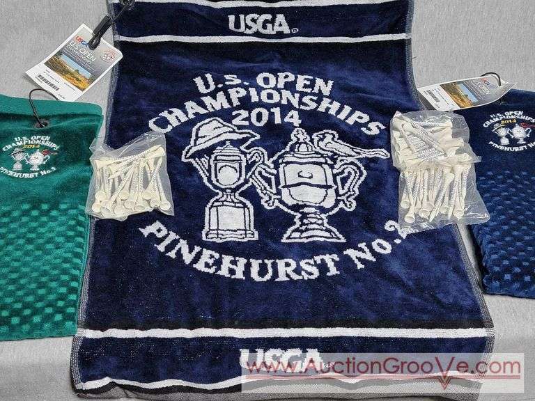 USGA Open Championship 2014. THREE NWT Woven Towels. Plus Three Bags of Extra Long Tees. T4