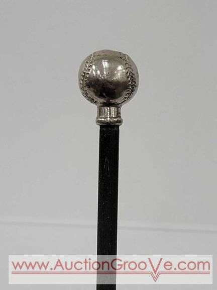 RARE Antique Pewter Top Carnival Baseball Stick/Cane W/ Rattle. 34.5". A2