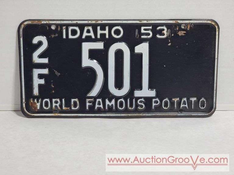 1953 Idaho License Plate. World Famous Potato. A4