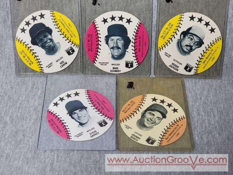 1981 Circle Baseball Cards. Rod Carew, Mike Schmidt, Reggie Jackson, Steve Garvey, Johnny Bench. MLB. MSA. A1