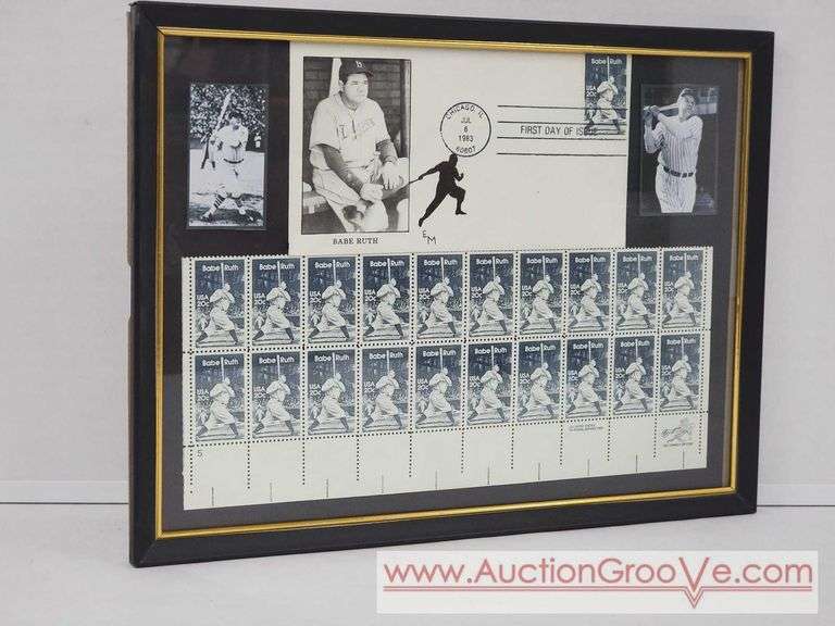 20 Babe Ruth USPS postage stamps & First day issue in FRAME. A1