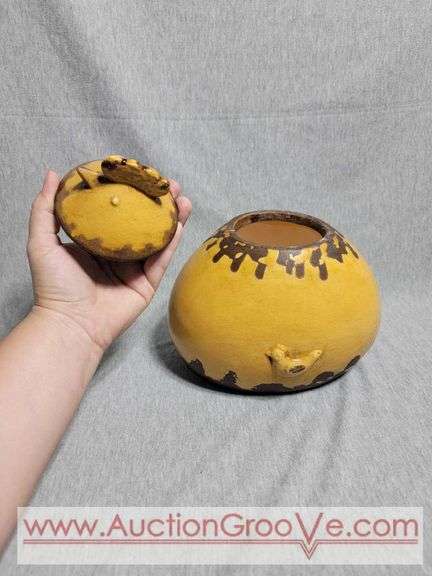 Yellow and Brown Ceramic Lidded Chicken Dish. 8 x 6 x 8. A3