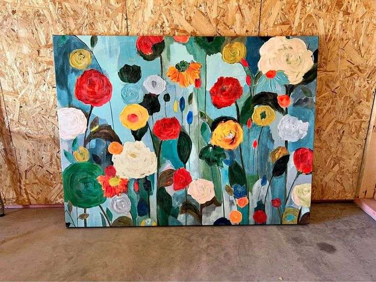 Large Canvas Artwork from Pier One featuring Colorful Flowers. Gallery wrap style. Measures   47" X 35.74" X 1.75". MA