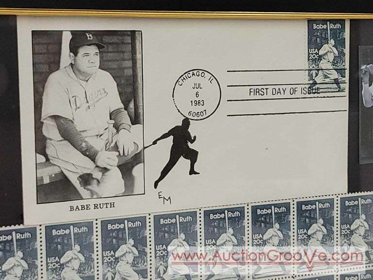 20 Babe Ruth USPS postage stamps & First day issue in FRAME. A1