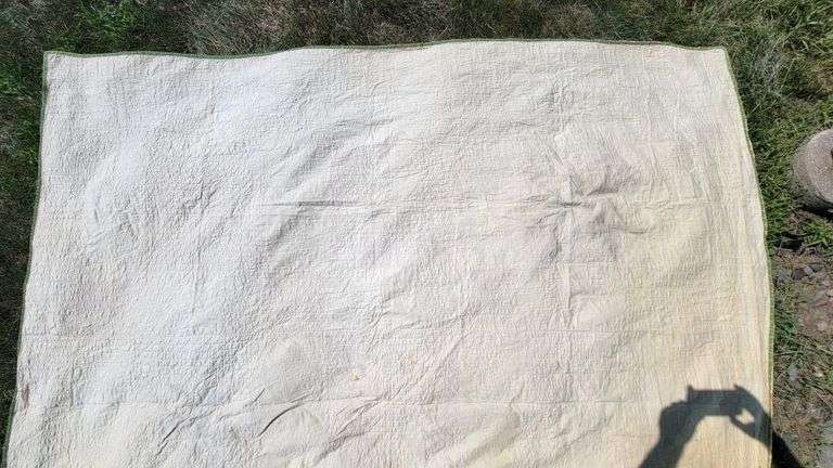 Antique Hand Stitched Quilt 92 X 95". Some damage. Zoom in and see photos to decide.