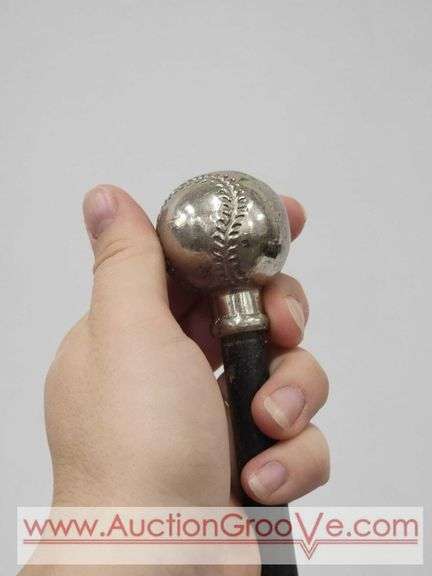 RARE Antique Pewter Top Carnival Baseball Stick/Cane W/ Rattle. 34.5". A2