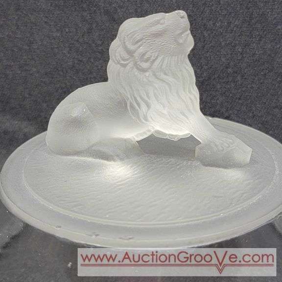 Frosted Pressed Glass Lid. Has chips. Lid / Cover only. 6 x 4. T4