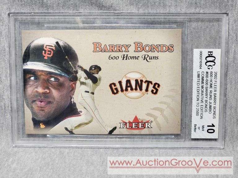 Barry Bonds Jumbo 600 Home Runs Graded 10. Collectors Card. A2