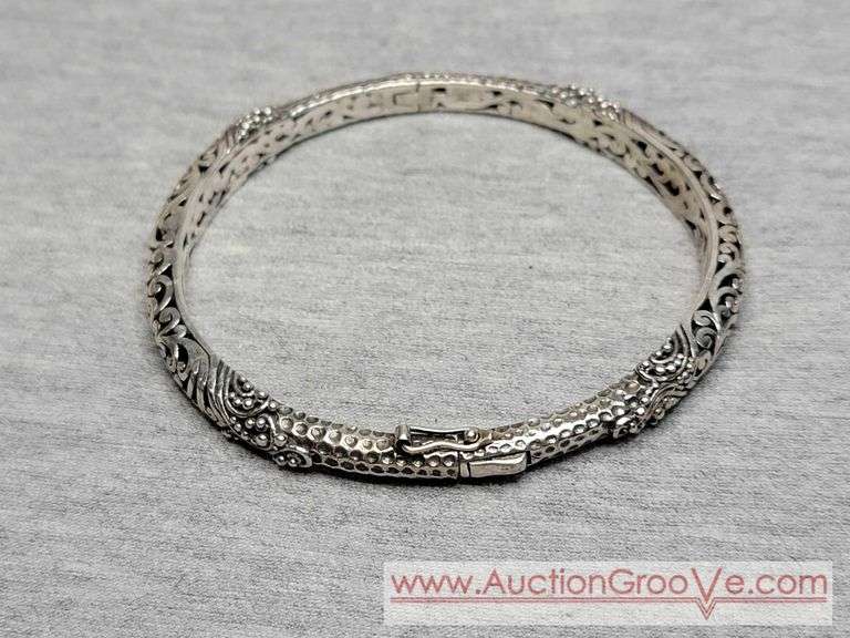 SARDA Sterling Silver Hinged Filigree Bangle Bracelet. 24g. JB