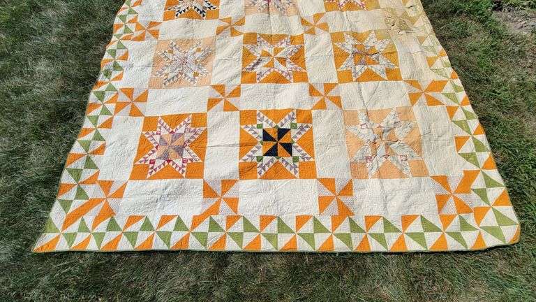 Antique Hand Stitched Quilt 92 X 95". Some damage. Zoom in and see photos to decide.