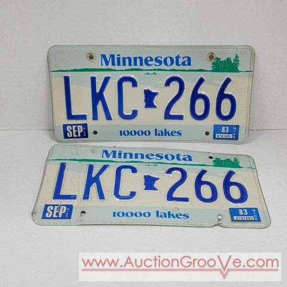 1983 Minnesota 10,000 Lakes License Plates. Front and Back. A