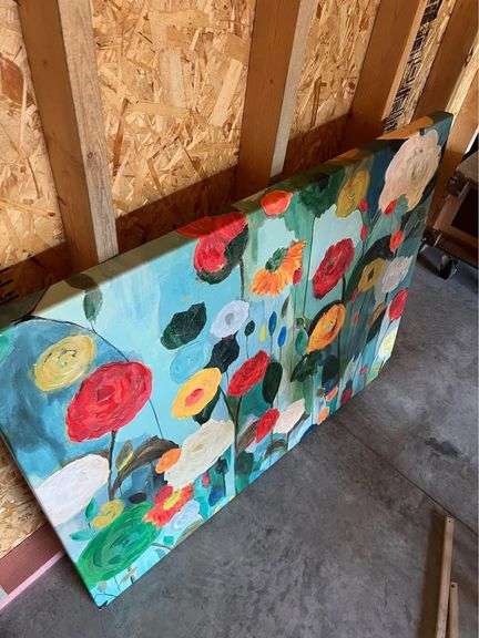 Large Canvas Artwork from Pier One featuring Colorful Flowers. Gallery wrap style. Measures   47" X 35.74" X 1.75". MA