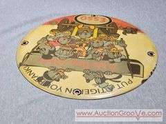 Esso "Put a Tiger in Your Tank" 25 Year Disney Anniversary Round Porcelain Enamel Advertising Sign. 12" diameter. A2