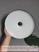 Three Green Porcelain Enamel Industrial Lamp Shades. 12" Diameter. B1