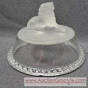 Frosted Pressed Glass Lid. Has chips. Lid / Cover only. 6 x 4. T4