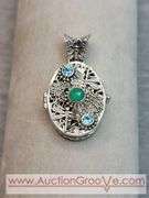 SARDA Sterling Silver Emerald and Blue Topaz Butterfly and DragonFly Locket Pendant. 14.6g. JB