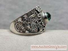 SARDA Sterling Silver Enerald Ring with Butterfly and Flowers. Size 10. 10.9g. JB