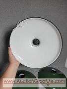 Three Green Porcelain Enamel Industrial Lamp Shades. 12" Diameter. B1
