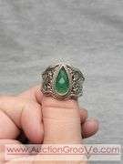 SARDA Sterling Silver Bracelet, Pendant, Earrings and Ring. Emerald Green. Adjustable Length Beacelet. 9-7.5", Ring Size 10. 68g total. JB
