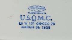 1936 UNITED STATES QUARTERMASTER CORPS oval plate or serving dish. U S Q M C Vintage White China Plate or Platter. Marked: McNicol China Clarksburg W. VA USQMC W. VA., ER W 431 QM-CCC-79 , March 31, 1