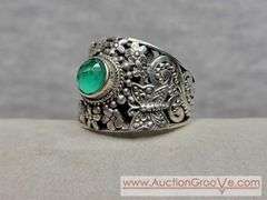 SARDA Sterling Silver Enerald Ring with Butterfly and Flowers. Size 10. 10.9g. JB