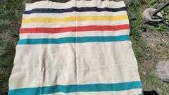 HUDSON BAY WOOL BLANKET. Zoom in on photos to examine condition. 83 X 66".