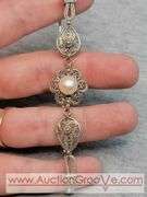 DGS Turkey Sterling Silver Pearl Filigree Bracelet. Slider to Adjust length. JB