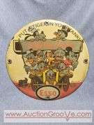 Esso "Put a Tiger in Your Tank" 25 Year Disney Anniversary Round Porcelain Enamel Advertising Sign. 12" diameter. A2