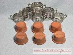 3" Weller Ramekins with Antique 1914 Metal Caddies. 3 marked Weller. B2