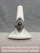 SARDA Sterling Silver Blue Sapphire and Topaz Ring and Pendant. Size 10. 24.8g total. JB