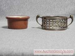 3" Weller Ramekins with Antique 1914 Metal Caddies. 3 marked Weller. B2