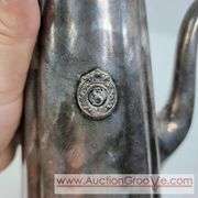Reed and Barton Silver Soldered coffee, Plymouth salt and pepper Shakers and cream and sugar on a bent tray. A