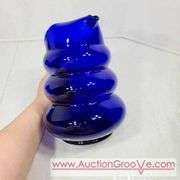 Vintage Louie Glass Co. Cobalt Blue Glass Harpo Pitcher and Tumbler 1930's. Wavy Cobalt Blue Pitcher and Five Glasses. 8 x 9.