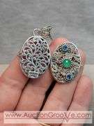 SARDA Sterling Silver Emerald and Blue Topaz Butterfly and DragonFly Locket Pendant. 14.6g. JB