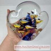 Hand-blown Glass Aquarium with Fish. 6 x 5. A