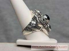 SARDA Sterling Silver Blue Sapphire and Topaz Ring and Pendant. Size 10. 24.8g total. JB