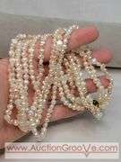 FIVE Strand Freshwater Baroque Cream, Champaign and Pink Pearl Necklace. Gold Tone Faux Pearl Clasp. 17". MB