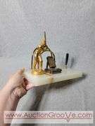 Baseball Themed Perpetual Calendar Desk Organizer. Letter and Pen Holder. 9 x 5.5 x 4.5. January - April and Sunday- Tuesday have discoloration and the baseball player needs some glue. But Everything 