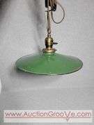 Vintage Green Porcelain Enamel Industrial Hanging Lamp. 12" Dia. B1