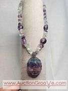 Rainbow Fluorite Dragon Pendant Necklace. 16". MB