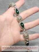 SARDA Sterling Silver Bracelet, Pendant, Earrings and Ring. Emerald Green. Adjustable Length Beacelet. 9-7.5", Ring Size 10. 68g total. JB