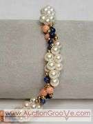 Lapis, Pink Coral and Faux Pearl 17" Necklace with 14K GF Clasp. MB