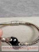 SARDA Sterling Silver Black Onyx Hinged Bangle Bracelet. Onyx has a few chips. 13.4g. JB