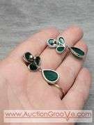 SARDA Sterling Silver Bracelet, Pendant, Earrings and Ring. Emerald Green. Adjustable Length Beacelet. 9-7.5", Ring Size 10. 68g total. JB