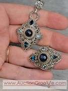 SARDA Sterling Silver Blue Sapphire and Topaz Ring and Pendant. Size 10. 24.8g total. JB