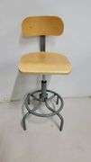 You are bidding on a Single, Swivel, Contoured Plywood, Adjustable Height Stools Chair by INTERION.  More available in this auction. Used and fully functional. See photos for details.  From Company in